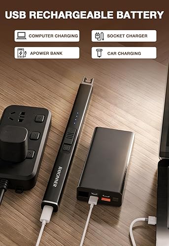 Miniatura 2 de Encendedor eléctrico con bloqueo de seguridad USB recargable a prueba de viento y sin llama de arco de plasma para rellenos de cestas de Pascua