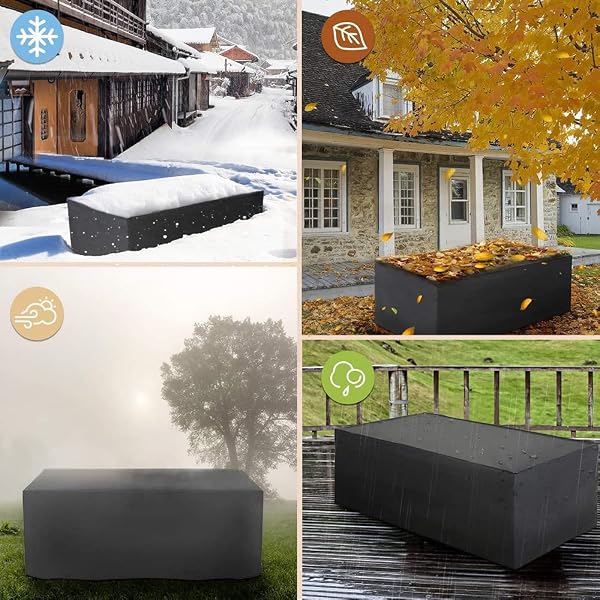 Funda Mesa Jardin Impermeable 160x100x70cm Varios tamaños 600D Oxford Rectangular Cubre Mueble Jardin Funda Impermeable Anti-UV Resitente al Polvo para Muebles de Exterior sillas mesas - 5