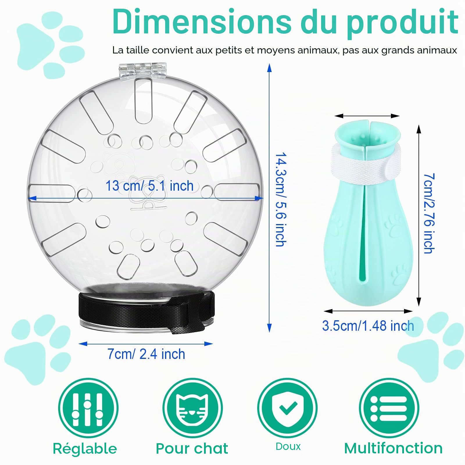 Muselière pour Chat avec Capuche Réglable et Couvre-Pattes, Anti-Morsure et Anti-Rayures en Silicone (Taille M)