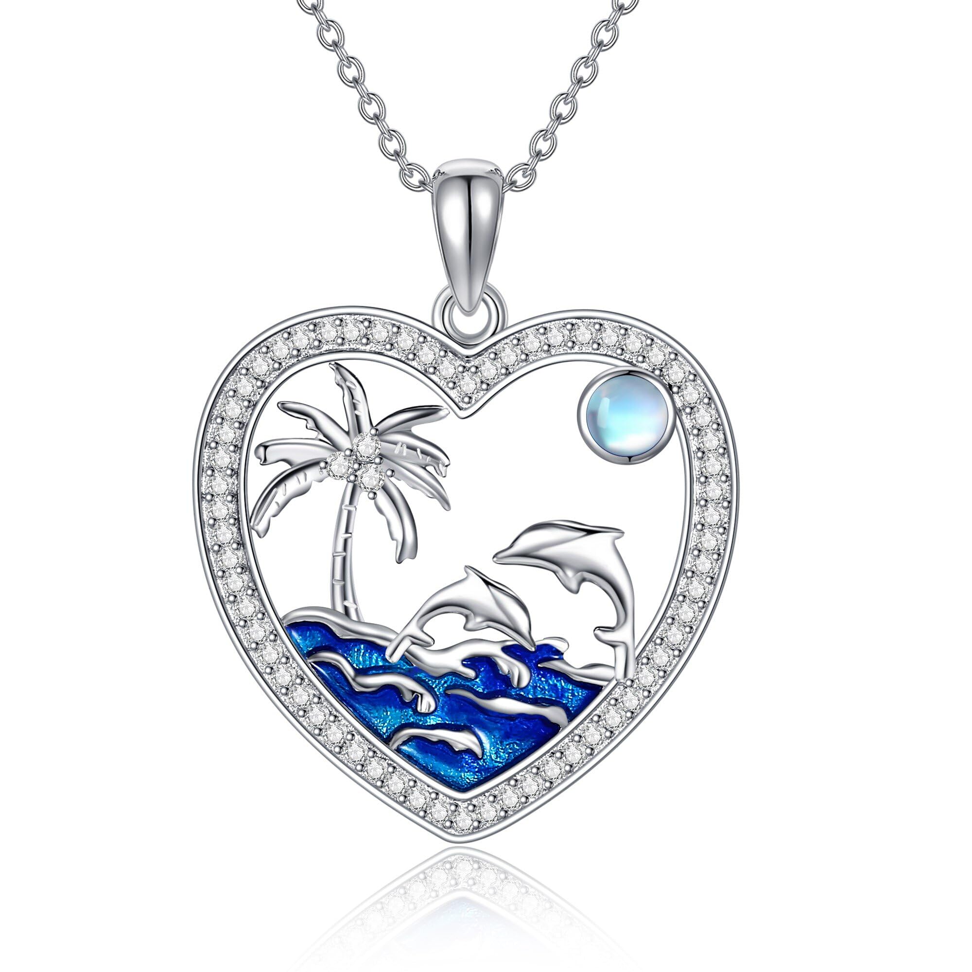 ONEFINITY Delfin Halskette 925 Sterling Silber Palmen Anhänger Halskette Ozean Delfin Schmuck Geschenk für Frauen Mädchen