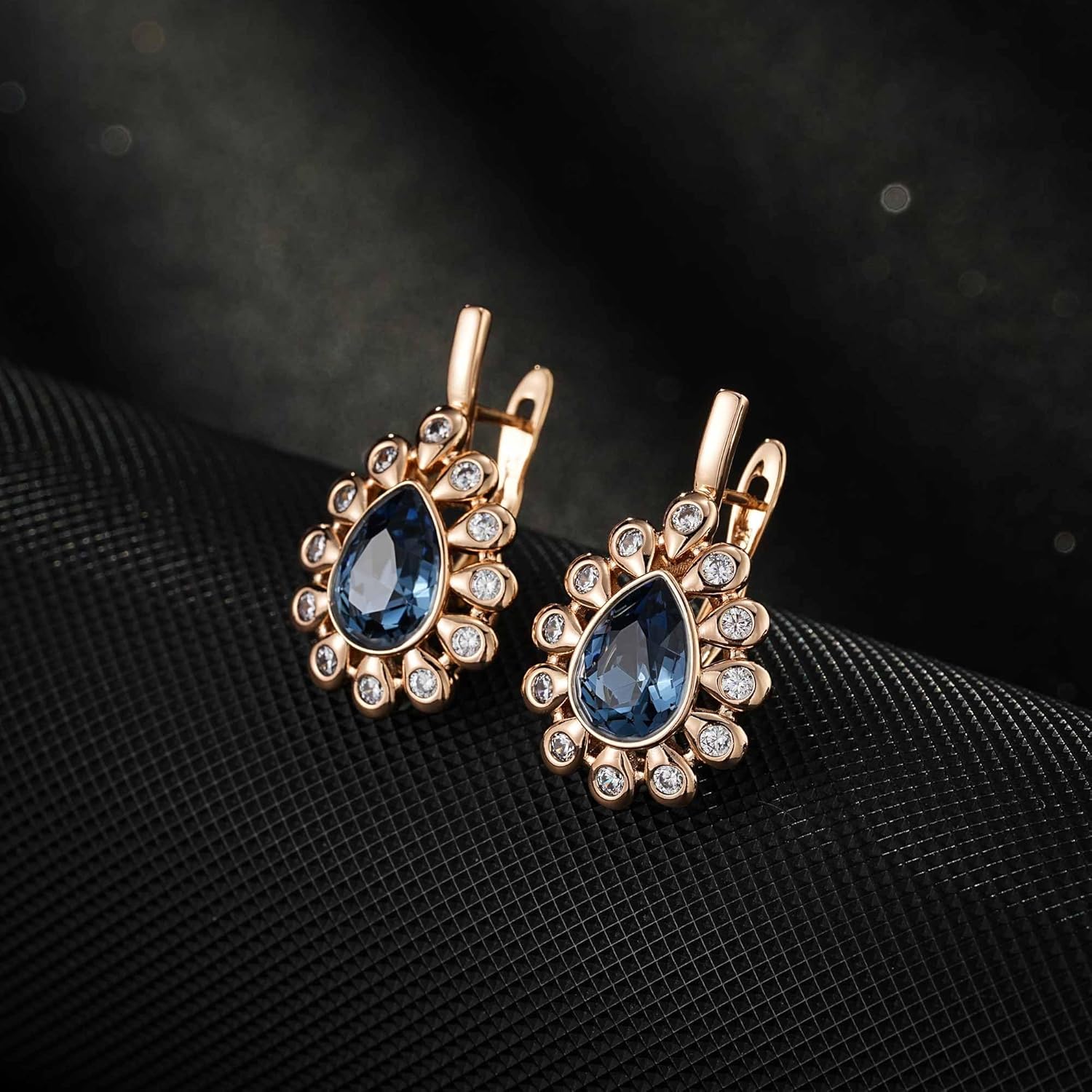 Stunning Austrian Crystal Halo Teardrop Leverback Drop Earrings for Women 14K Gold Plated Hypoallergenic Jewelry - Image 4