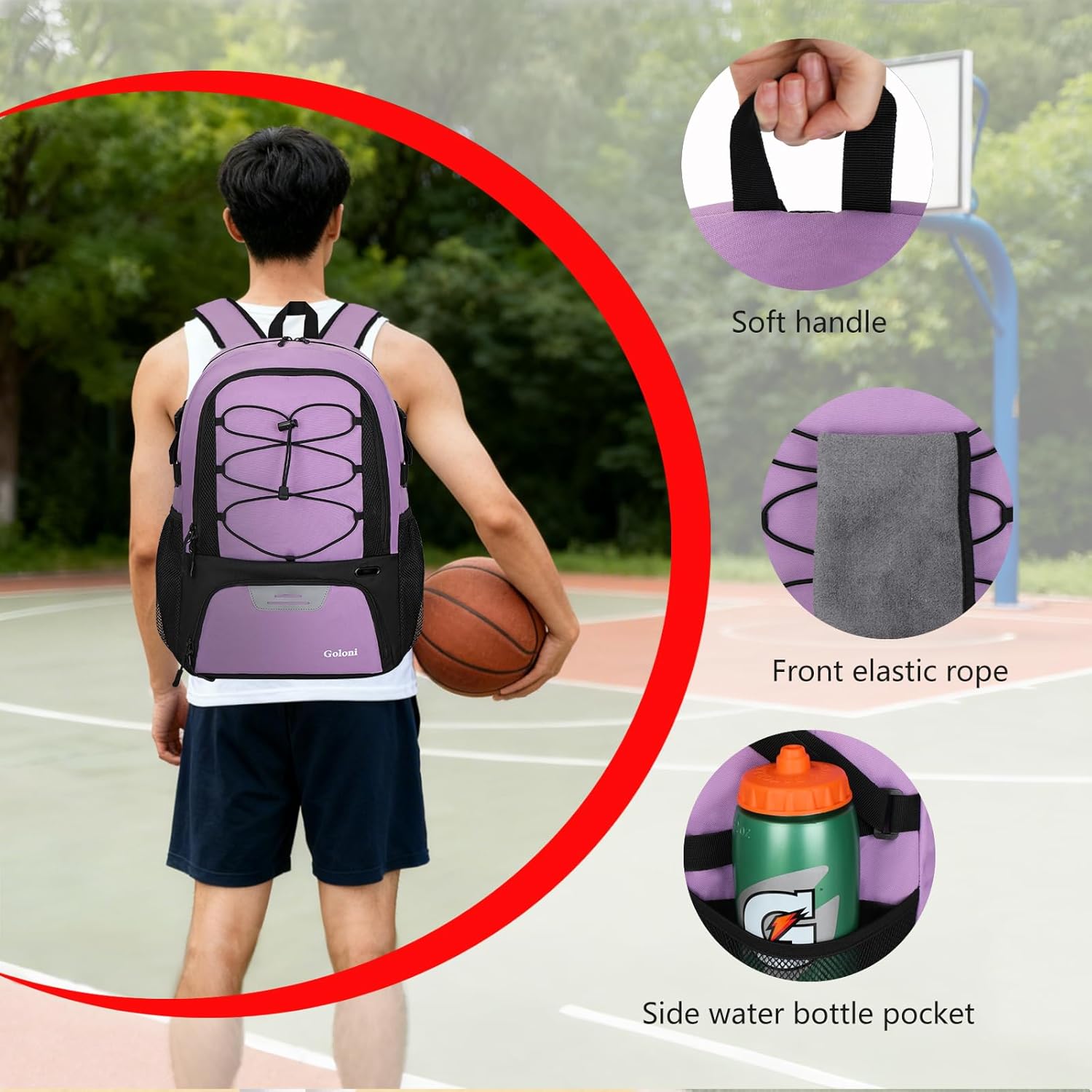 Goloni Basketball Backpack,Large Sports Bag with Ball Compartment & Shoe Compartment,Basketball Bag Fit Volleyball, soccer,Gym - Image 4