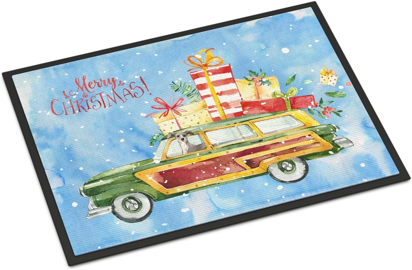 Caroline's Treasures CK2458MAT Merry Christmas Italian Greyhound Doormat 18x27 Front Door Mat Indoor Outdoor Rugs for Entryway, Non Slip Washable Low Pile, 18H X 27W