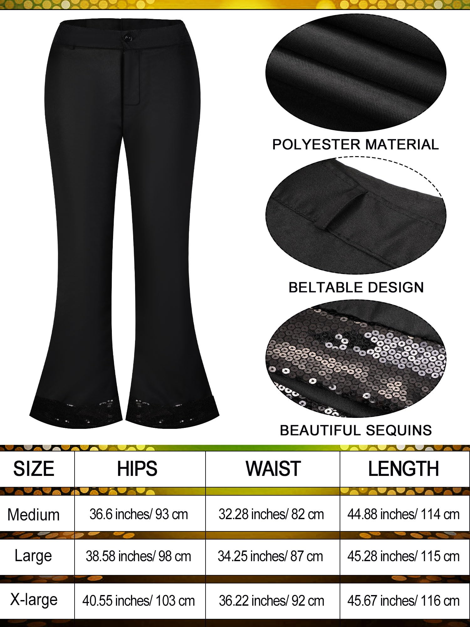 Mepase 6 Pcs Men 70s Disco Costumes Include Retro Shirt Bell Bottom Pants Sunglasses Necklace for Disco Party (Sequin Style,Large)