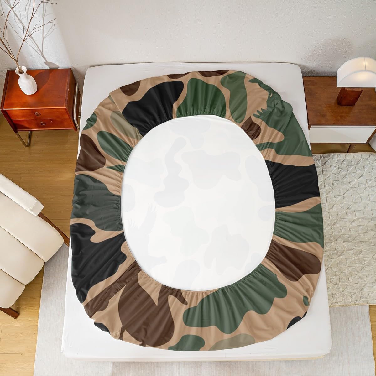 Army Green Camo Fitted Sheet Twin Size,Wild Duck Silhouette Bedding Set 2Pcs for Kids Boys Teens Men Room Decor,Retro Camouflage Bed Cover Hunting Animals Theme Deep Pocket Sheet,1 Pillowcase image 4
