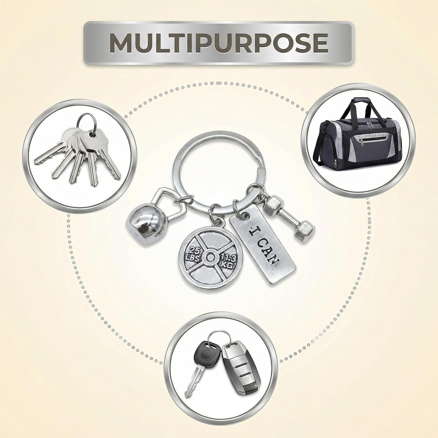 Sports Keychains, Silver Mini 3D Keychains Workout Keychain for Keys Backpacks Bags, Motivational Gym Gift image 5