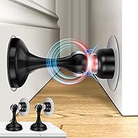 Crosize 2-Pack Magnetic Door Stoppers, Strong Stainless Steel No-Drill Wall Mount Doorstops, Black - Secure Hold for Heavy Doors