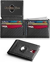 Slim RFID Blocking Carbon Fiber Bifold Wallet for Men - Minimalist Front Pocket Holder with AirTag Slot, 13-15 Cards, 2 ID Windows