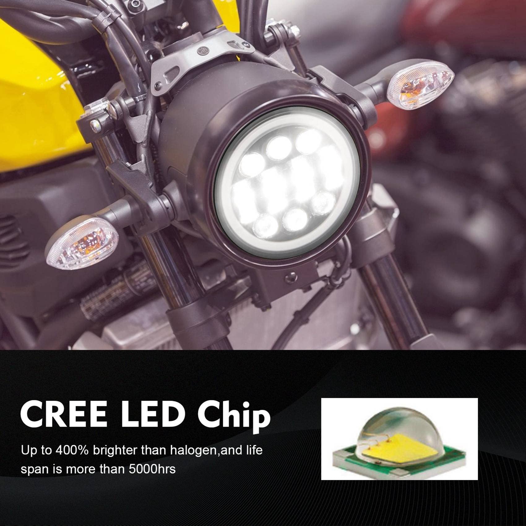 2 Phares Rond Motos VENEKA 80W LED - Projection Puissante 5,75 Pouces | Noir