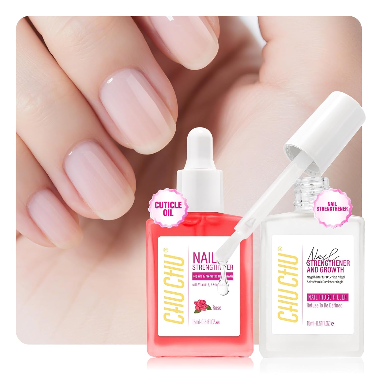 2 in 1 Nail Strengthener and Rose Cuticle Oil Set: Clear Nail Hardener Polish Extra Strong and Growth – Repair Brittle Damaged Dry Nail and Cuticle – for Women Beginner Home Salon Gift 2 in 1 Nail Strengthener and Rose Cuticle Oil Set: Clear Nail Hardener Polish Extra Strong and Growth – Repair Brittle Damaged Dry Nail and Cuticle – for Women Beginner Home Salon Gift