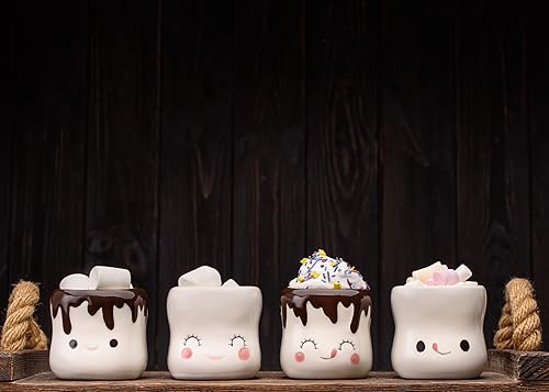 Miniatura 9 de Lindas tazas con forma de malvavisco de cerámica, tazas de chocolate caliente, tazas de chocolate caliente, leche y cacao, taza de café divertida de