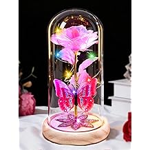 Beferr Gifts for Women Mom Birthday Gifts, Galaxy Glass Rose Forever Preserved Flowers for Delivery Prime Light Up Rose in Glass Dome Valentines Rose Gifts for Her Wife Daughter Girlfriend