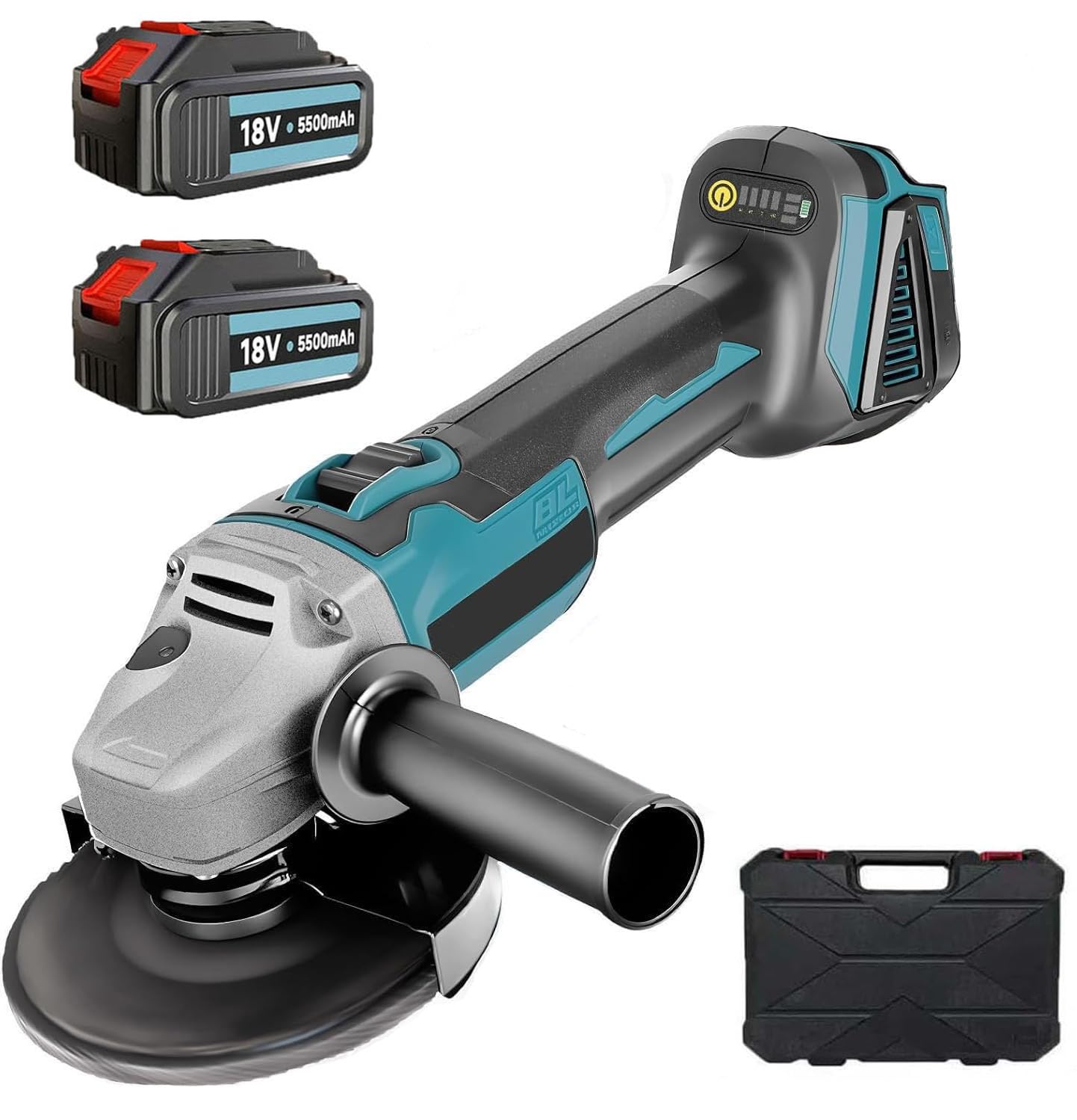 Bürstenloser Akku Winkelschleifer Ø125mm 10000 U/min für 18V Makita Akkus - Akku Flex Trennschleifer Komplett-Set mit 2x 5500mAh Akkus & Ladegerät - Zum Schneiden, Schleifen, Polieren