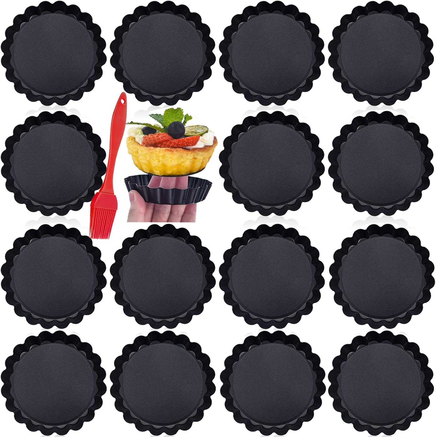 DATANYA 24Packs Mini Tart Pans 3 Inch with Removable Botttom, Carbon Steel Fluted Tart Tin Shell Mold Round Nonstick 3'' Quiche Pans for Pies, Mousse Cakes, Dessert Baking