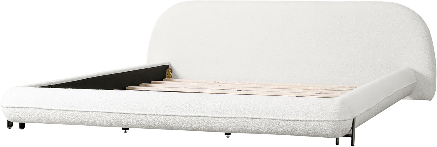 Christopher Knight Home Hazel Boucle King Size Bed Frame and Headboard, Upholstered King Size Bed, Round Curve Headboard, Solid Wood and Steel Support, No Box Spring Needed, Easy Assembly, White