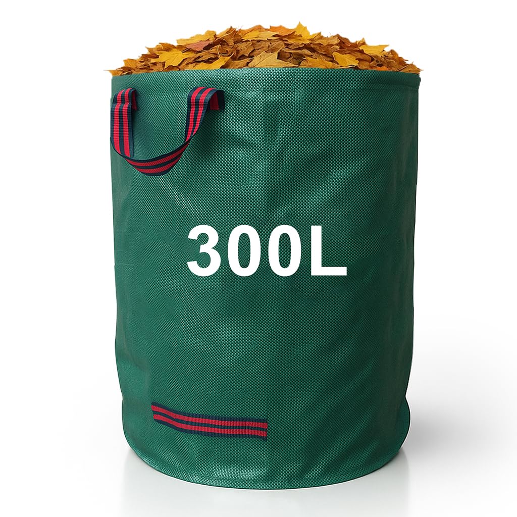 Zopper Green Garden Waste Bags Heavy Duty With Plastic Hoop Reusable Polypropylene Sacks Waterproof Garden Rubbish Bags (300L)
