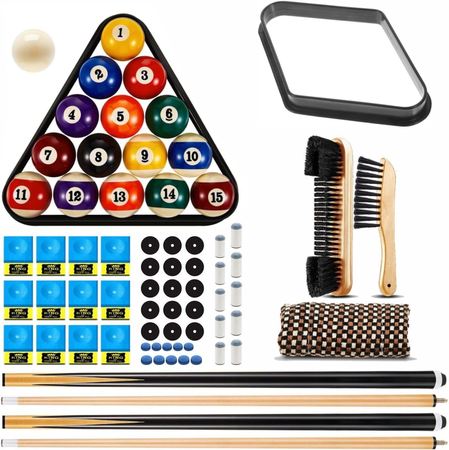85Pcs Pool Table Accessories - Billiard Set with Triangle, Diamond Ball Holder, Cue Chalks, Pool Cue Tips, Sticks, Table Stickers, Shaft Cloth, Pool Table Brush