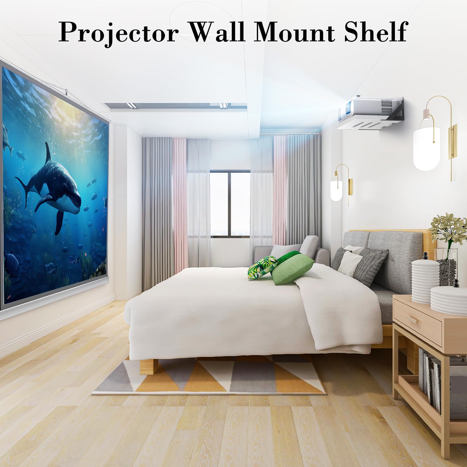 DAWASAPAT Projector Shelf/Modem Shelf/Router Shelf/Cable Box Wall Mount, Floating White Projector Shelf With Cable Ties