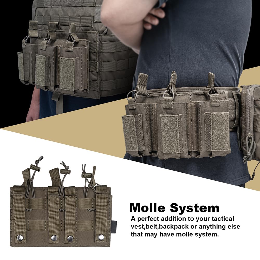 TSPRO Pouch Tattico MOLLE, Militare Triplo Caricatori, Apertura Superiore Aperta con Elastici di Fissaggio per M4, M14, M16, AK e Compatibile con Magazzini di Pistole