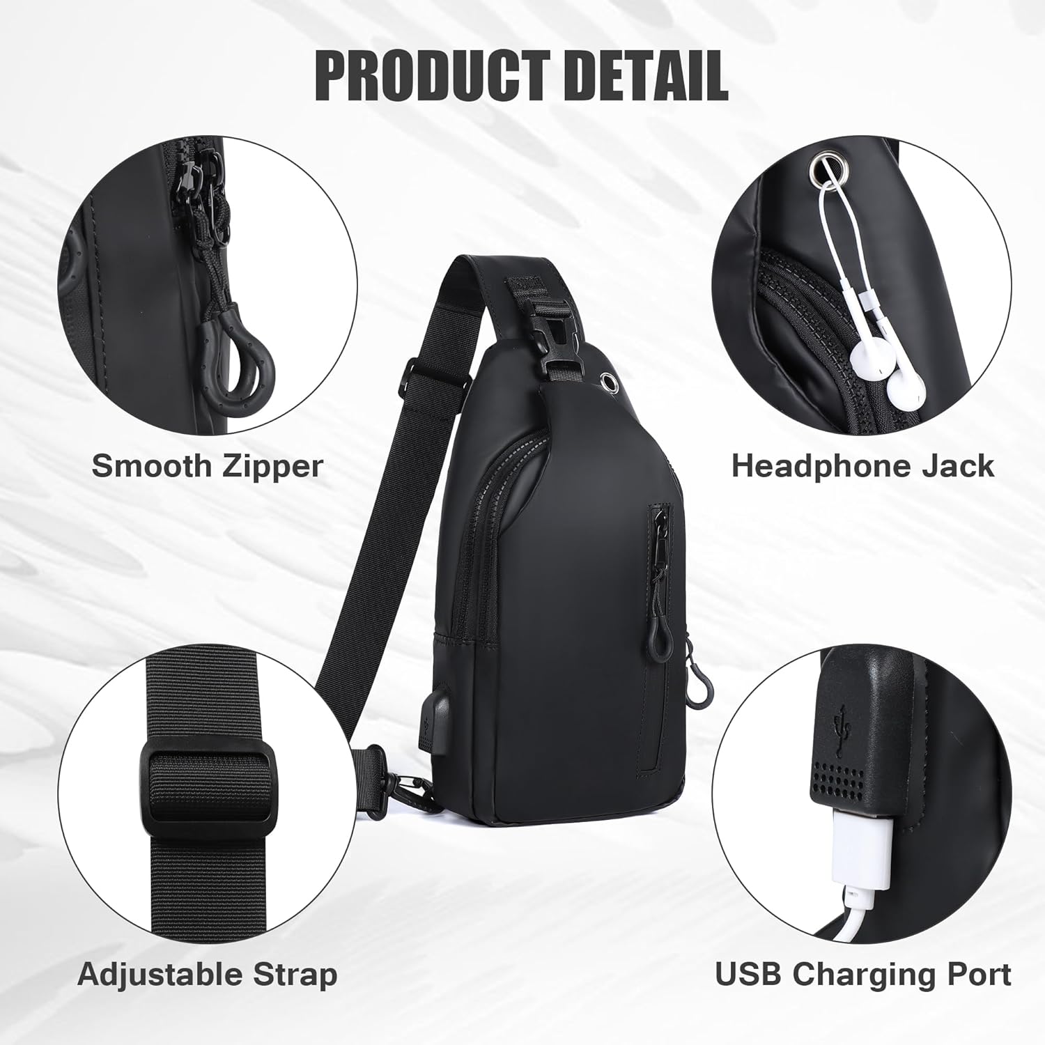 Waterproof Sling Bag for Men Women Crossbody Backpack with USB Charging Port & Headphone Hole, Anti Theft Chest Pack Daypack, Adjustable Shoulder Bag for Travel, Hiking, Running Black - Image 7
