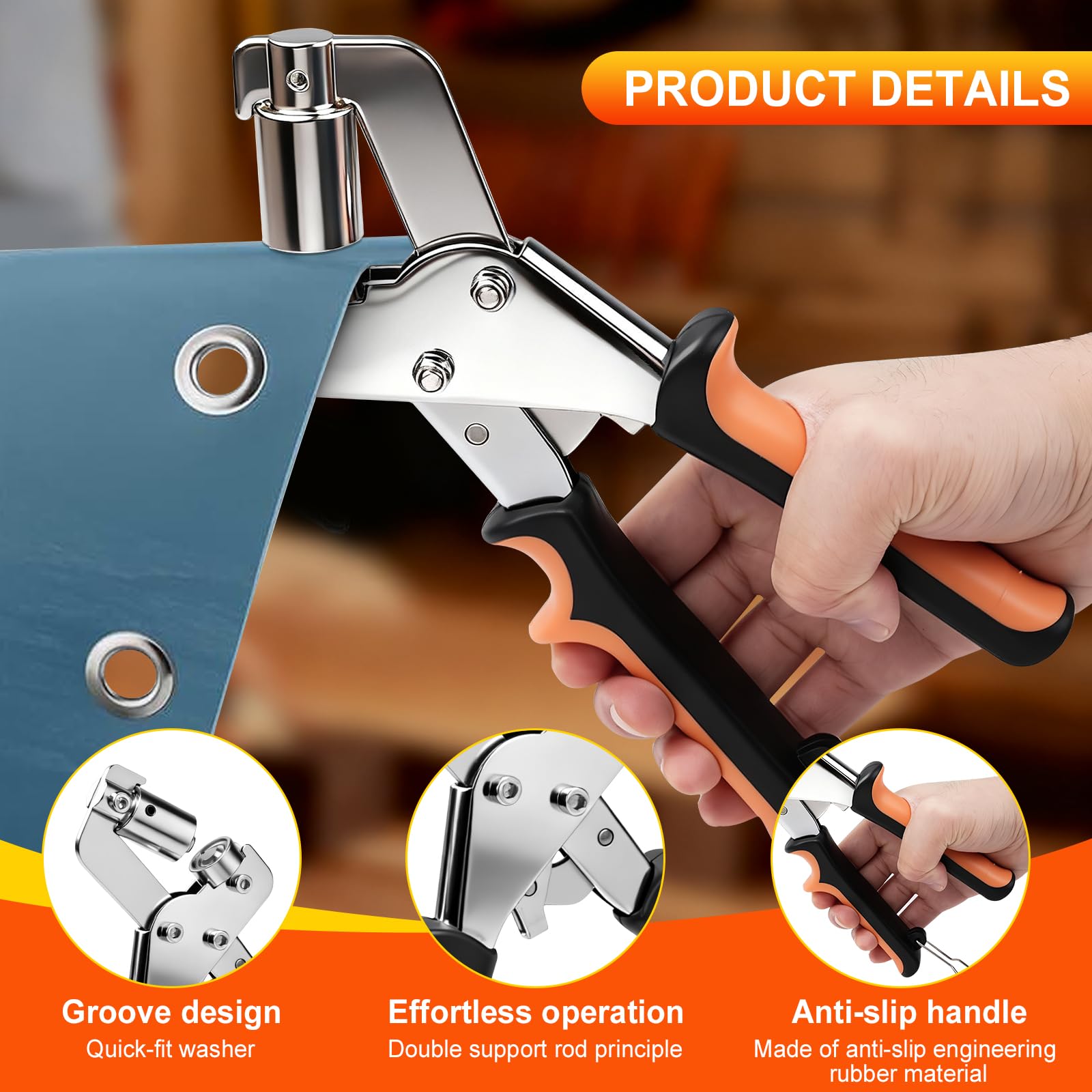 Set di attrezzi professionali per occhielli con 200 occhielli (Ø 10 mm) | Kit di attrezzi per occhielli magnetico, per teloni, pelle, tende, tende da sole, tessuto fai da te