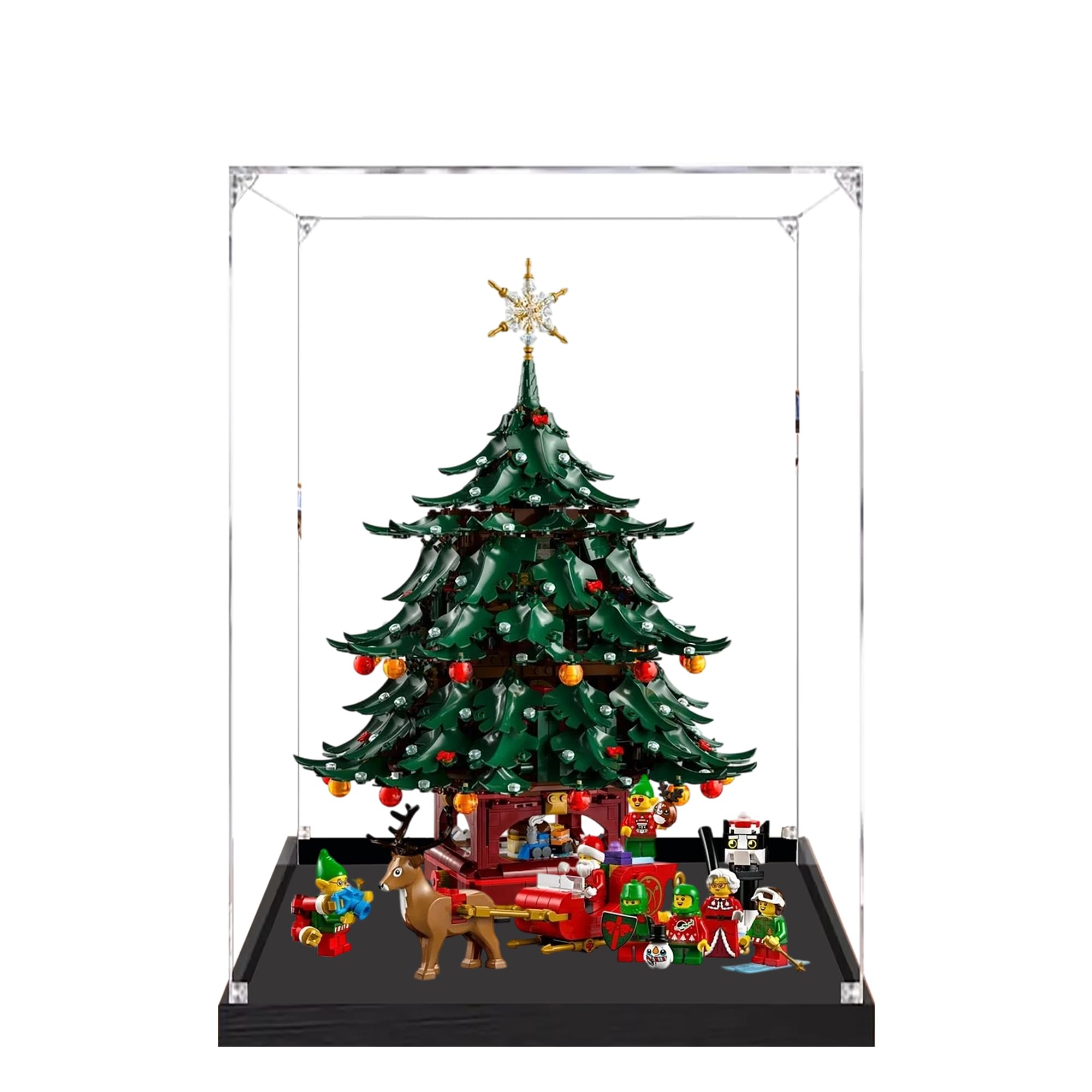 Acrylic Display Case for Lego 41843 Family Christmas Tree Model, 3mm Dustproof Display Box, Display Case Compatible with Lego 41843 (Model Not Included) (Black Base 2MM)
