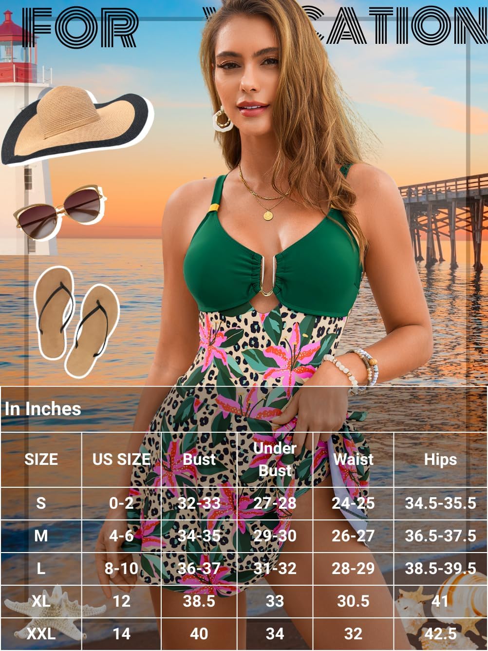 Women's 2026 Tropical Swim Dress, Cute Leopard Floral Print One Piece Swimsuit with Skirt
