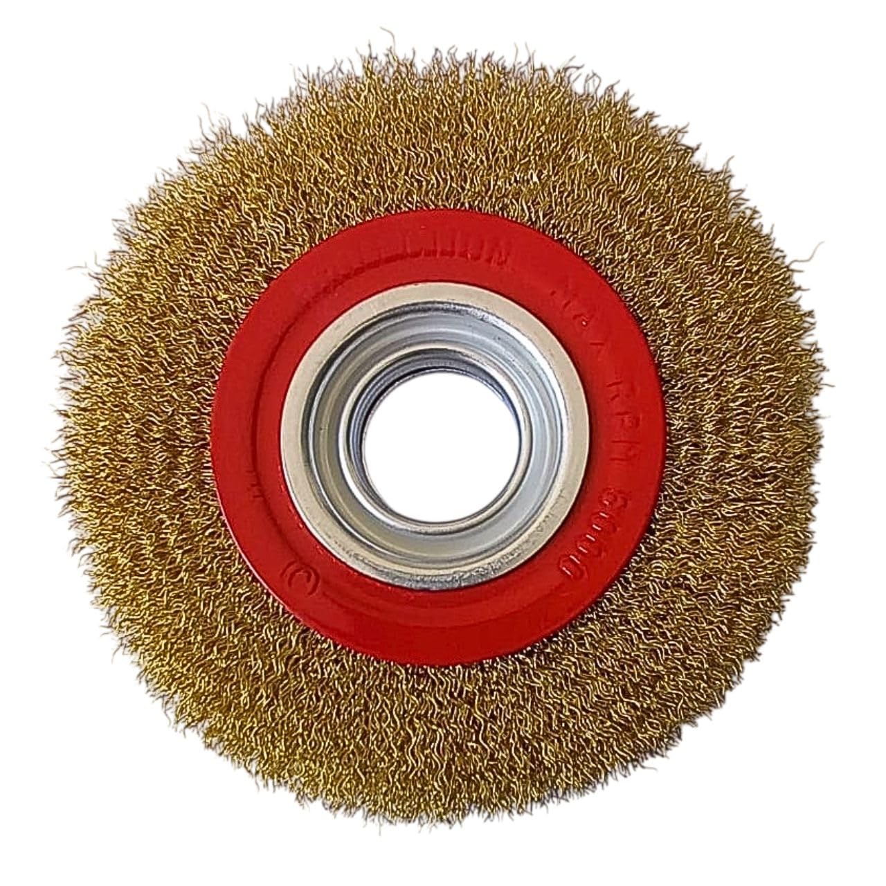 Spazzola Circolare per Mola da Banco Ø 150mm Setole Acciaio Ottonato con Adattatori Albero - Ideale per Pulizia, Sbavatura, Lucidatura Leggera e Rimozione Ruggine da Metallo, Legno e Altri Materiali