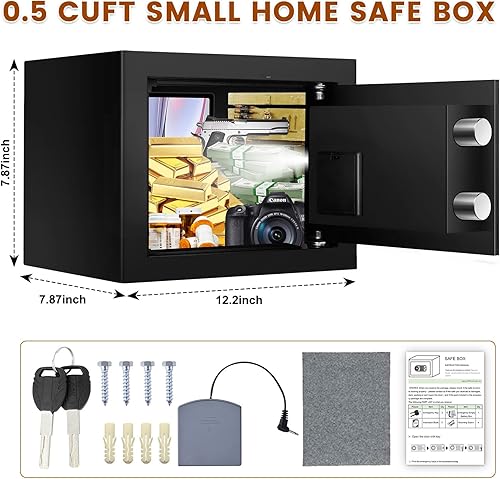 Miniatura 6 de Caja fuerte ignífuga pequeña de 0.7 pies cúbicos para uso doméstico, caja de seguridad digital para el hogar con cerradura de combinación y teclas