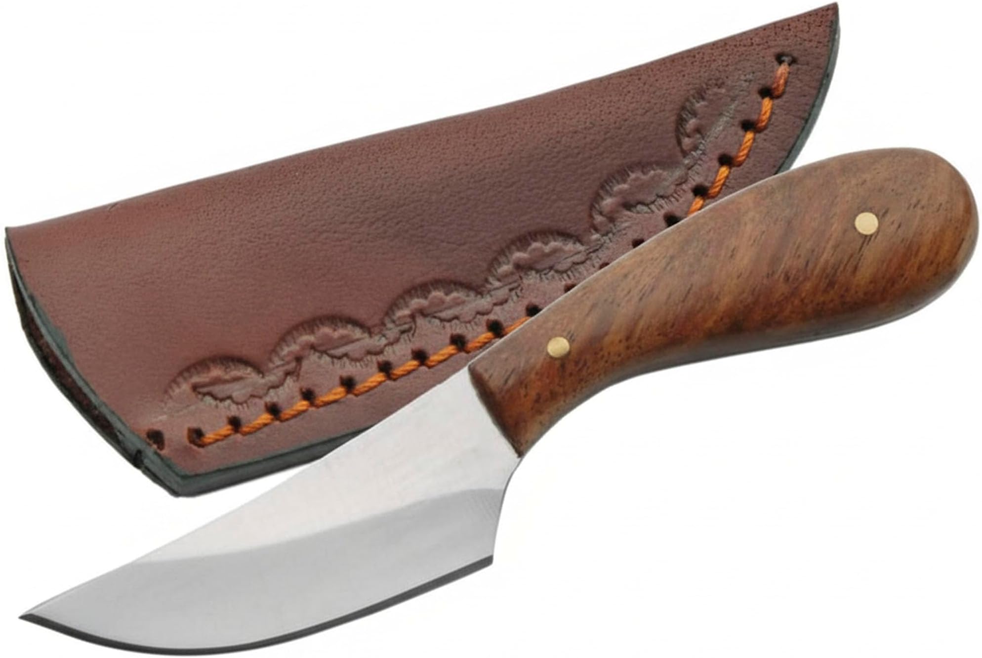 SZCO Full Tang Hunting Knife 4.75 Inch - Slim Camping Knife with Burlwood Handle, Stainless Steel Drop Point Blade & Sheath - Brown Pocket Knife for Hunting, Cutting & Outdoor uses - Knives for Men