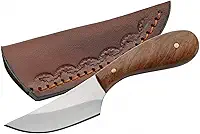 Szco Supplies Faca de caça ao ar livre pequena e fina de 12 cm com bainha de couro marrom (DH-7990)