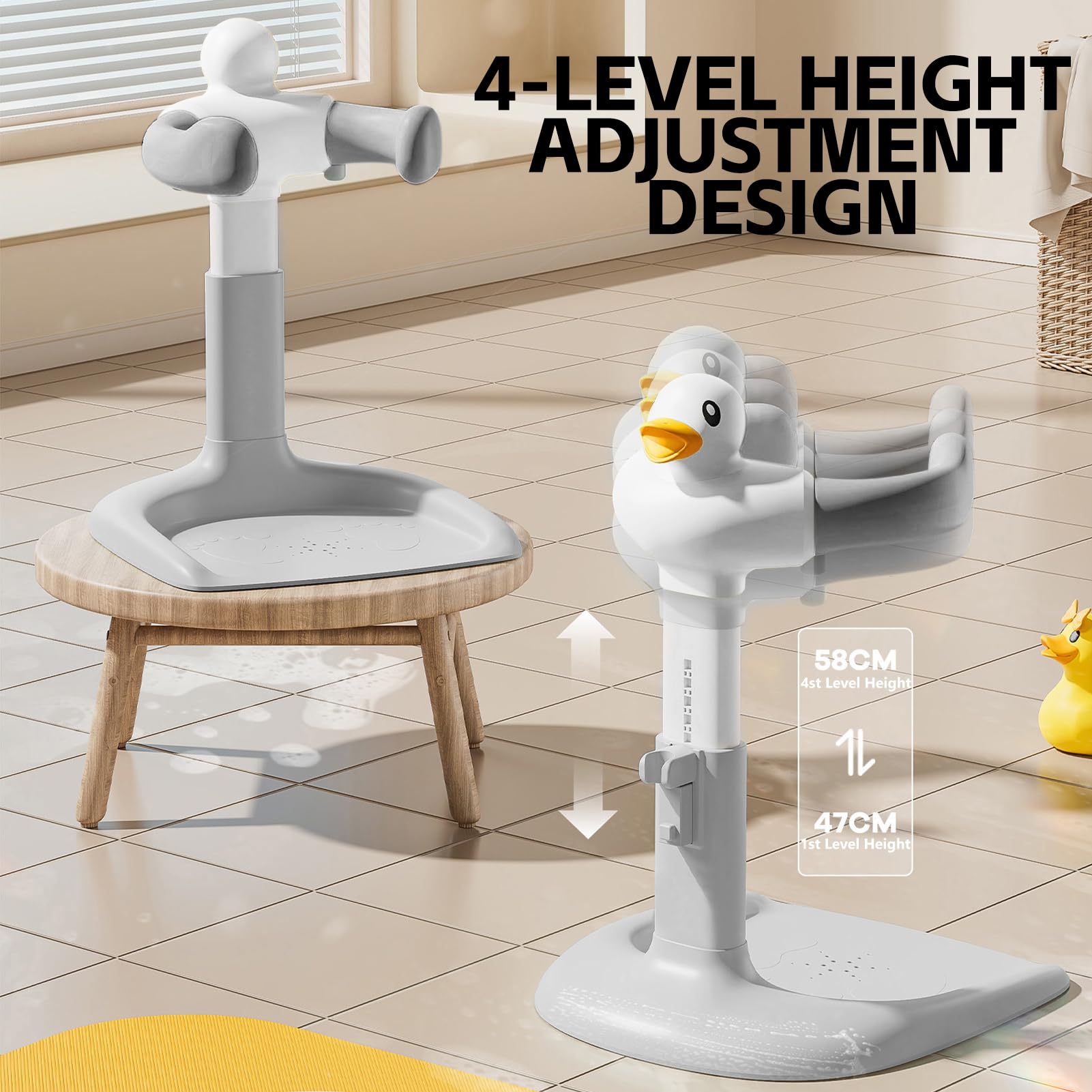 Soporte de Bañera para Bebé, Ducha para Niños de Pie, Soporte Ducha con Base Antideslizante y Asa de Seguridad para Niños de 8 a 36 Meses, Ideal para Duchas de Bebé y Viajes (amarillo)