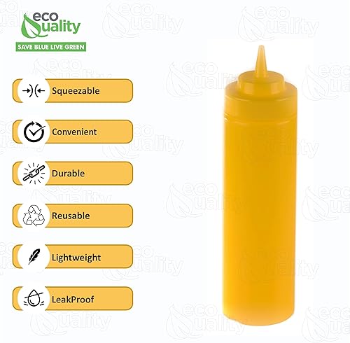 Miniatura 2 de Paquete de 2 botellas de plástico amarillo de 24 onzas para condimentos, salsas, aderezos, artes y manualidades, salsa de tomate, mostaza, aceite,