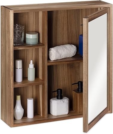 Navaris Wooden Bathroom Cabinet - Acacia Wood Cupboard with Mirror ...