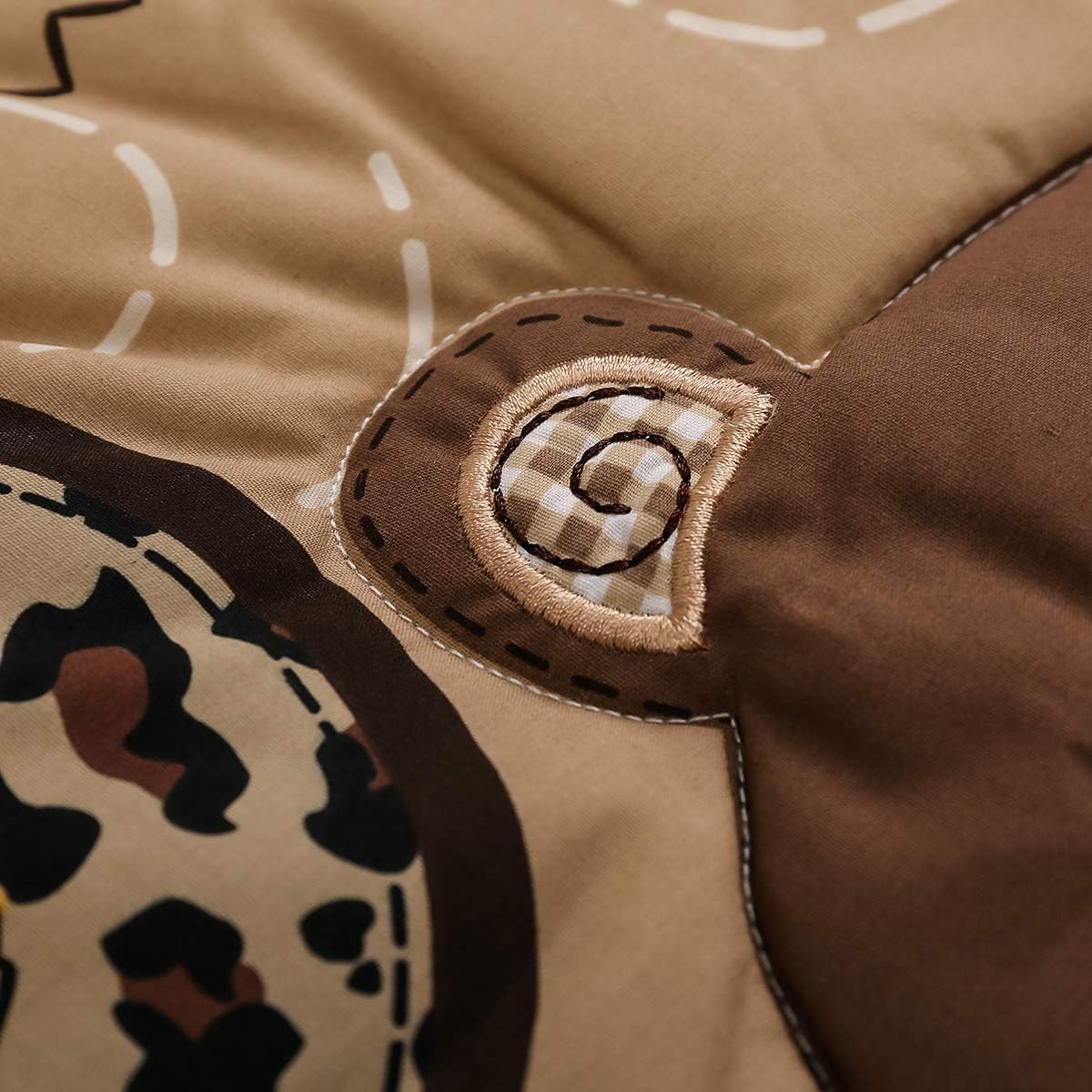 4 PCs Dark Brown Elephant Giraffe Hippo Nursery Crib Bedding Set Baby Boy Animal Safari Cot Bedding Set, Brown , White , Green , Gray, 28x52