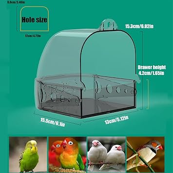 Bird Bath Cage, Cleaning Pet Supplies Cockatiel Bird Clean Bathtub with Hanging Hooks and Bottom Drawer for Cage Parrot Hanging Bathing Tub Bath Shower Box Accessory Supplies (Color : Transparent)