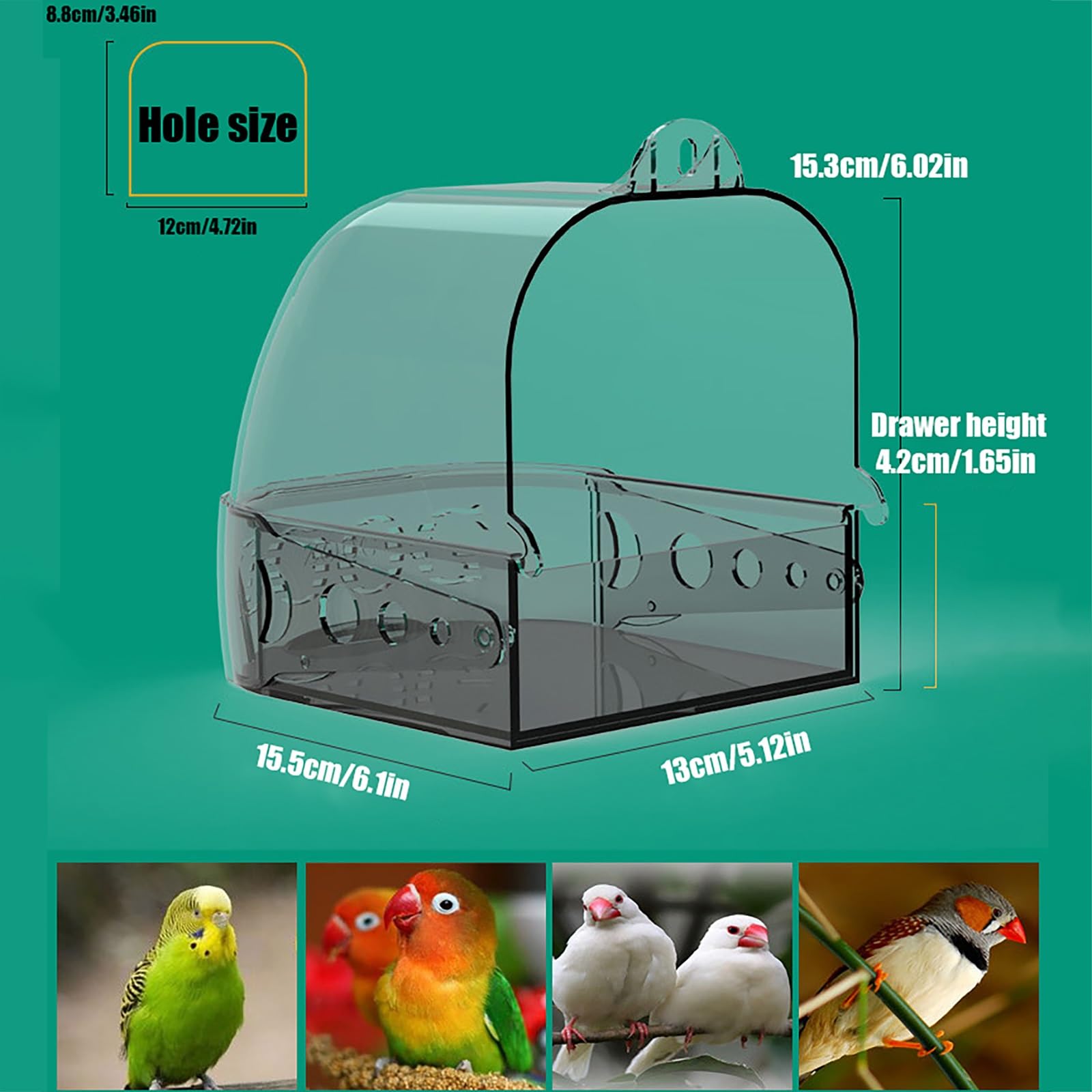 Bain d'oiseau Suspendu Cube Bain d'oiseau Baignoire boîte de Bain Mangeoire à Oiseaux pour Fenêtres Bain d'oiseaux canaris alouettes perroquets cacatoès tourtereaux perroquets Bain (Color : Grey)