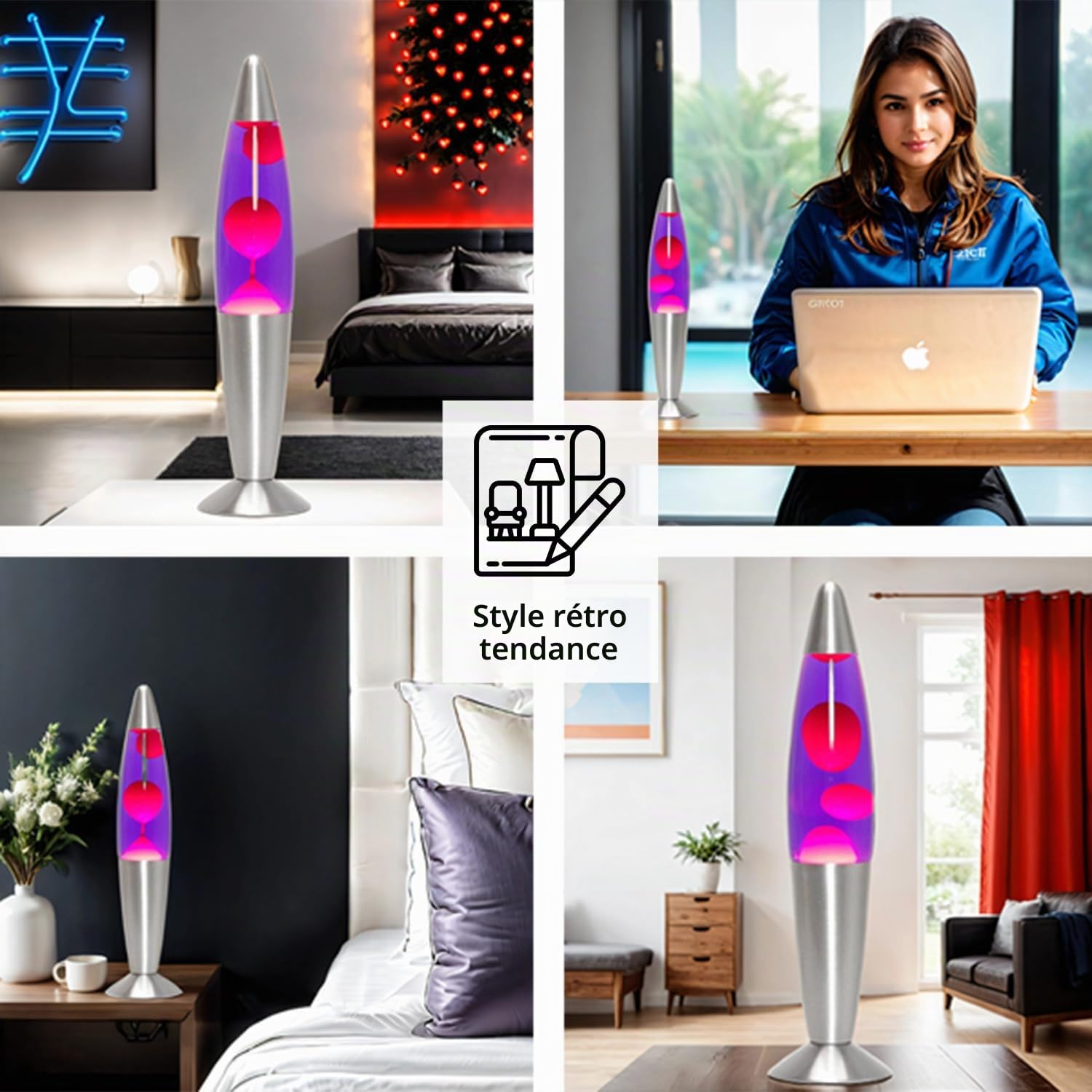 Lampe à lave 36 cm rouge lilas Timmy, lampe déco rétro, G9 25 W avec interrupteur à fil, idée cadeau pour Noël, ampoule incluse, mini lampe à lave rouge lilas