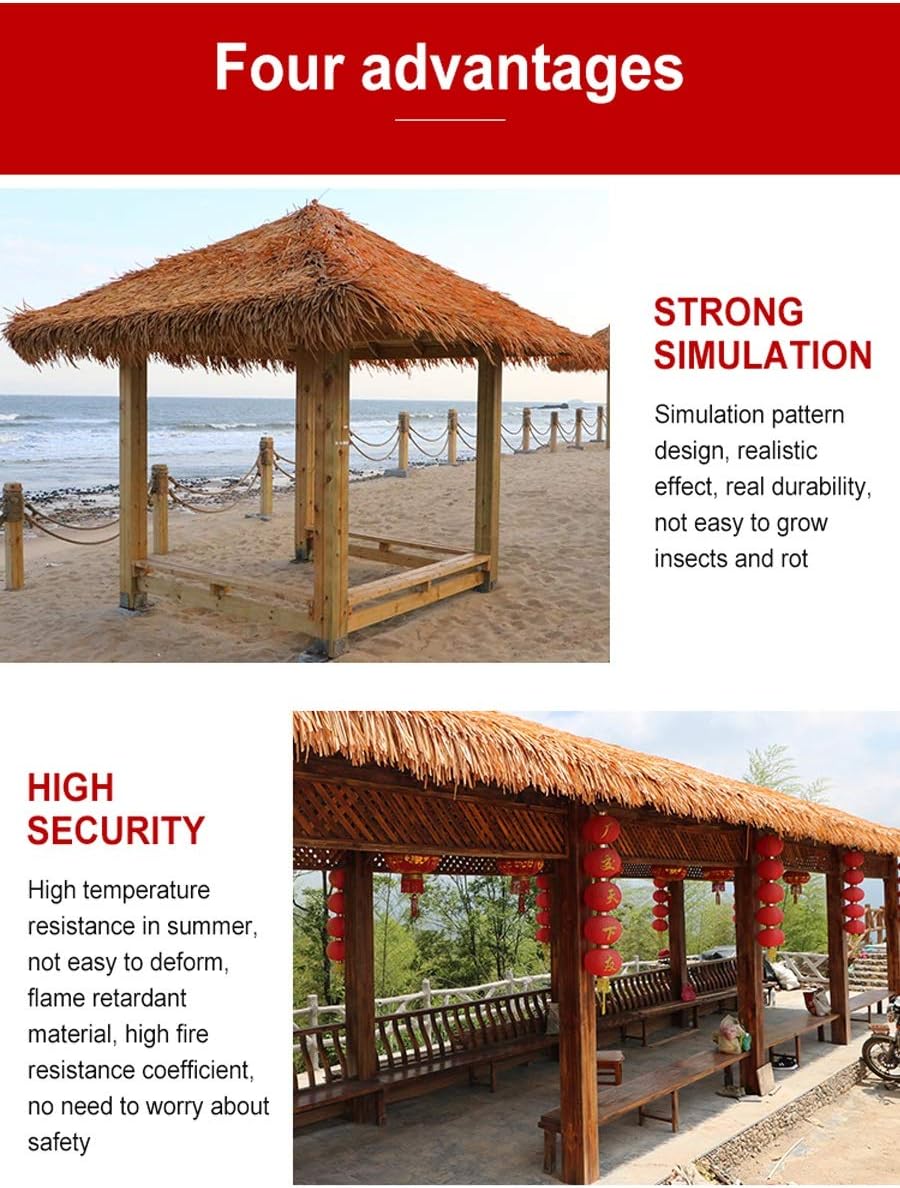 Straw Roof Thatch Artificial Palm Thatch Rolls Duck Blind Grass Thatch Roofing Duck Boat Blinds Tiki Hut Thatch for Tiki Bar Outdoor Garden Patio Umbrella Covers(Yellow a,0.5x2m)