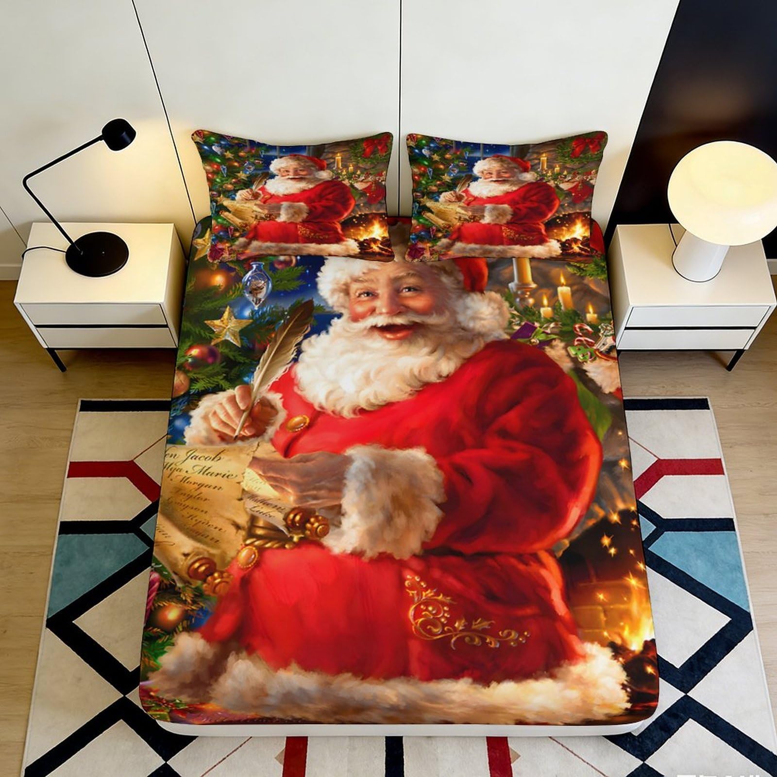 Jqzkxnhpbr Style-6 3D Printed Santa Claus Christmas Fitted Sheet Microfiber Soft Festive Bed Cover For Bedroom Guest Room Easy Care 90X200x25cm