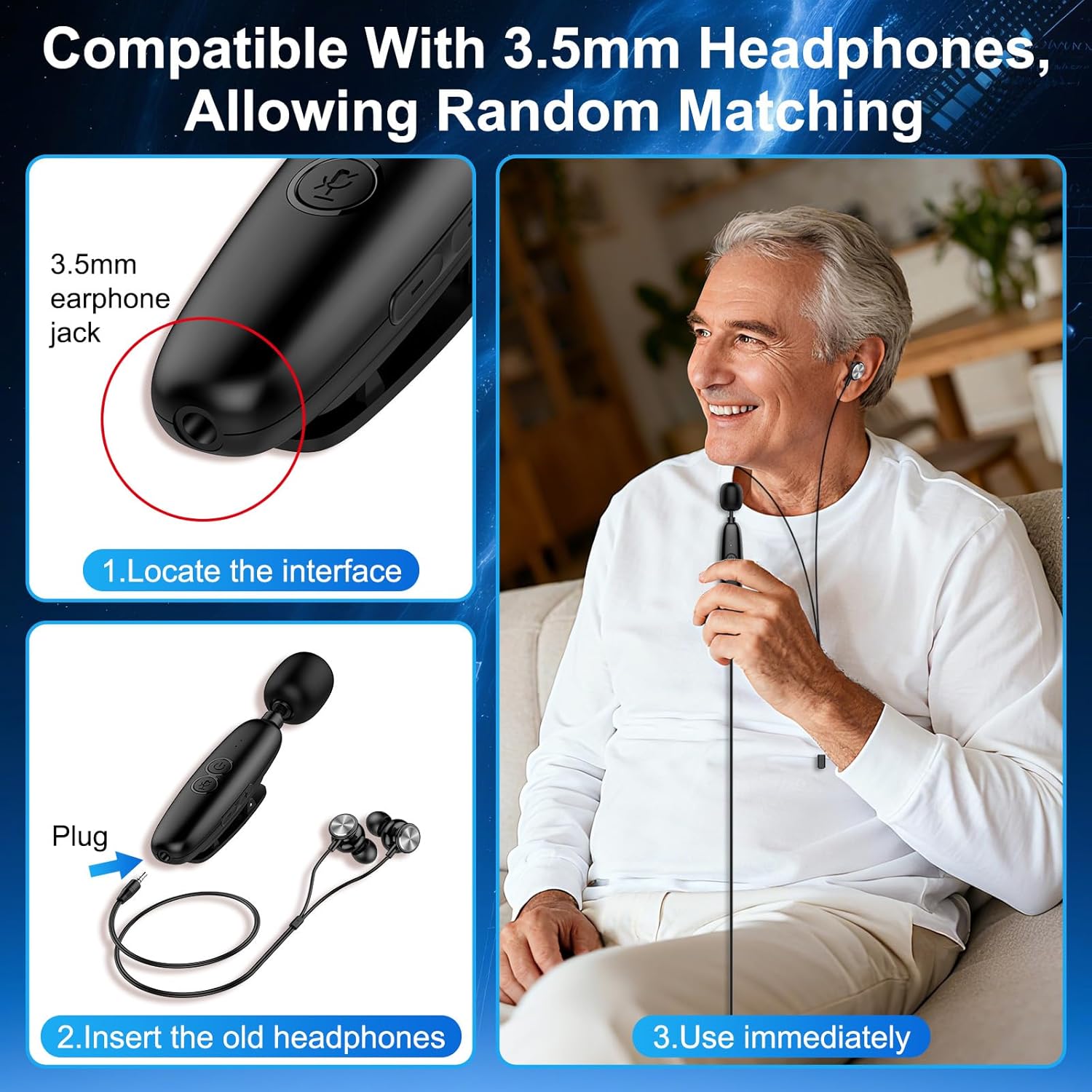 IceHeat Personal Sound Amplifier for Seniors – Affordable & Easy-to-Use, 50dB Gain, 7-Level Tone Control, Noise Cancelling, Rechargeable with Long Battery Life, Black