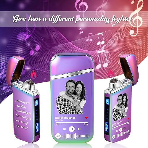 Vista 26 de Encendedor de canción con código de Spotify personalizado, encendedor de arco eléctrico a prueba de viento, interruptor táctil grabado