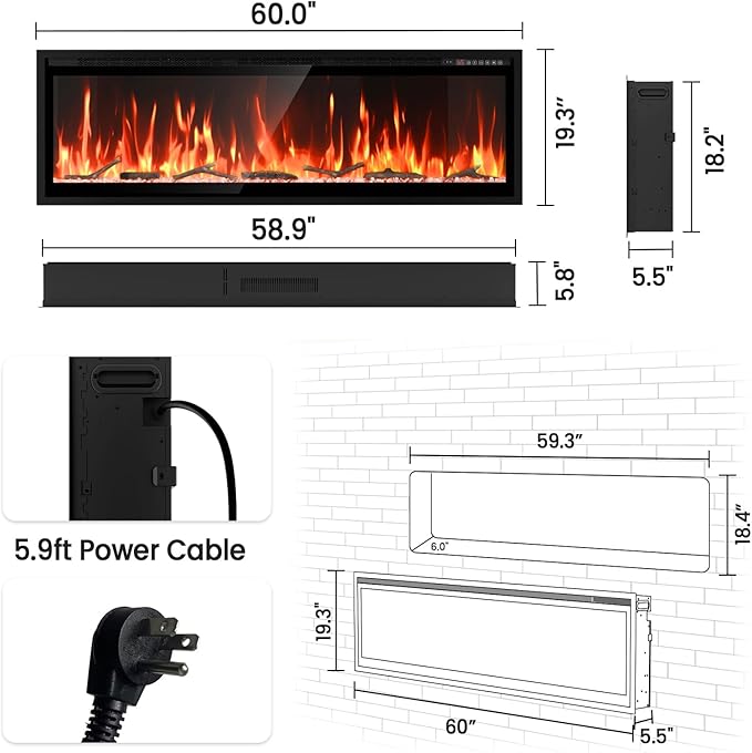 Chimenea Eléctrica Inteligente 60" con Control por Voz, Llama Realista miniatura 2