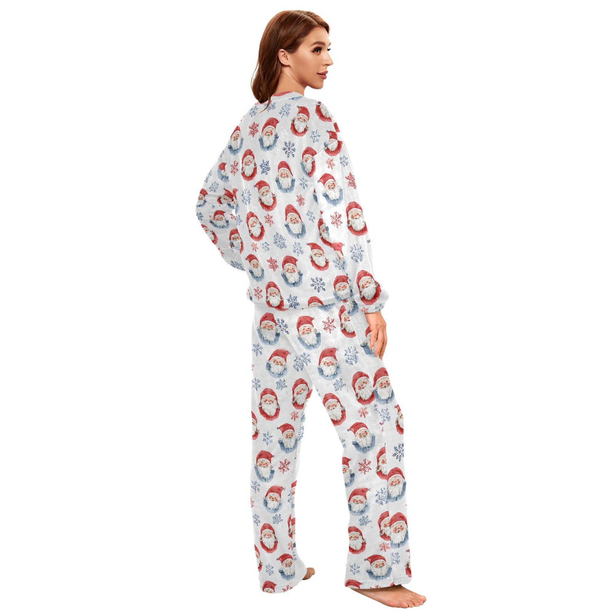 ALAZA Conjunto de pijama de forro polar para mujer, diseño de Navidad, manga larga, ropa de dormir de dos piezas, ropa de dormir térmica, pijama súper suave, talla S
