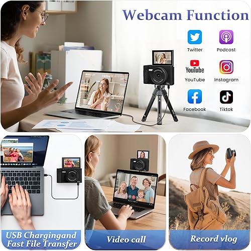 Vista 8 de Cámara digital 4K para fotografía, cámara de vlogging WiFi de 64MP con pantalla abatible de 180°, cámara de apuntar y disparar para YouTube, cámara