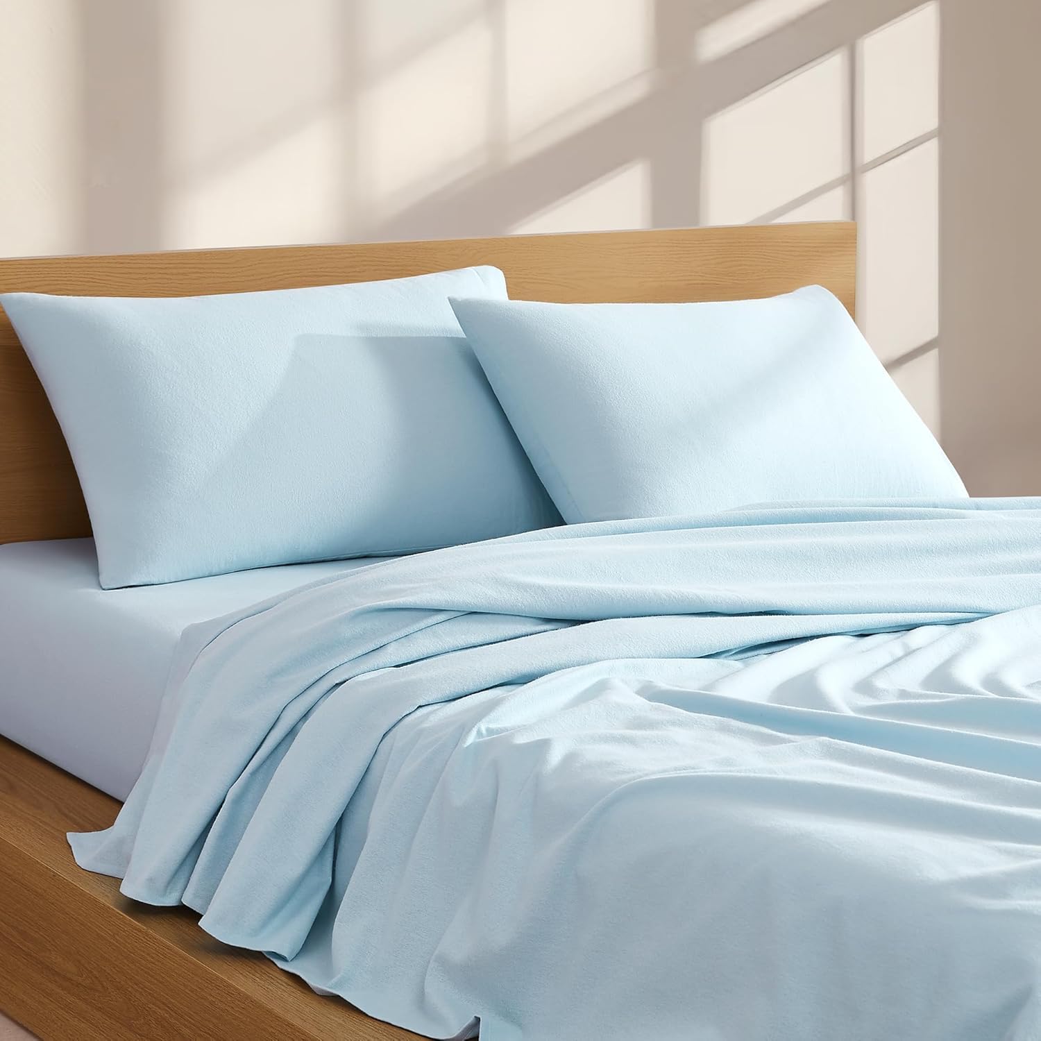 Linen Closet 160 GSM 100% Cotton Percale Sheet Set Queen Sky Blue