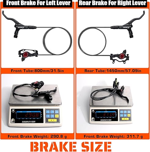 Miniatura 7 de BUCKLOS MTB Hydraulic Disc Brakes Set, Mountain Bike Left Front 800mm Right Rear 1450mm Brake Aluminum Alloy Levers with Calipers PMis Adapter Fit
