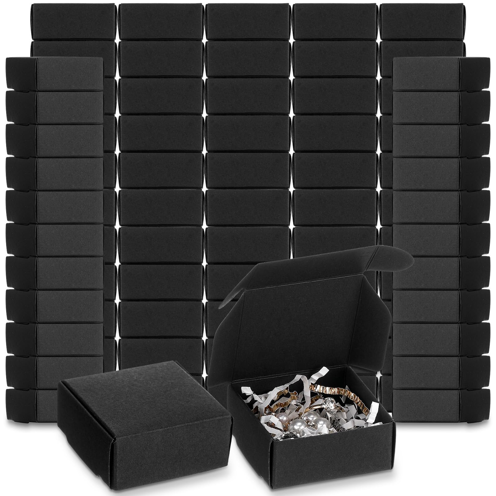 Yinkin 200 Pcs Small Kraft Paper Gift Boxes in Bulk 2.16'' x 2.16'' x 0.98'' Ornaments Cardboard Boxes with Lid for Favor Earring Jewelry Bracelet (Black Color)