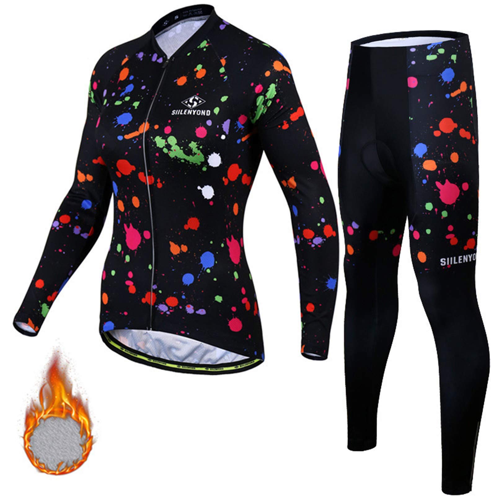 Femmes Maillot de Cyclisme Manches Longues Vestes de Cyclisme Coussin Rembourrés en Gel 3D Pantalons Vélo VTT Vêtements Respirant Automne Hiver Thermique Polaire Vêtements BC-21