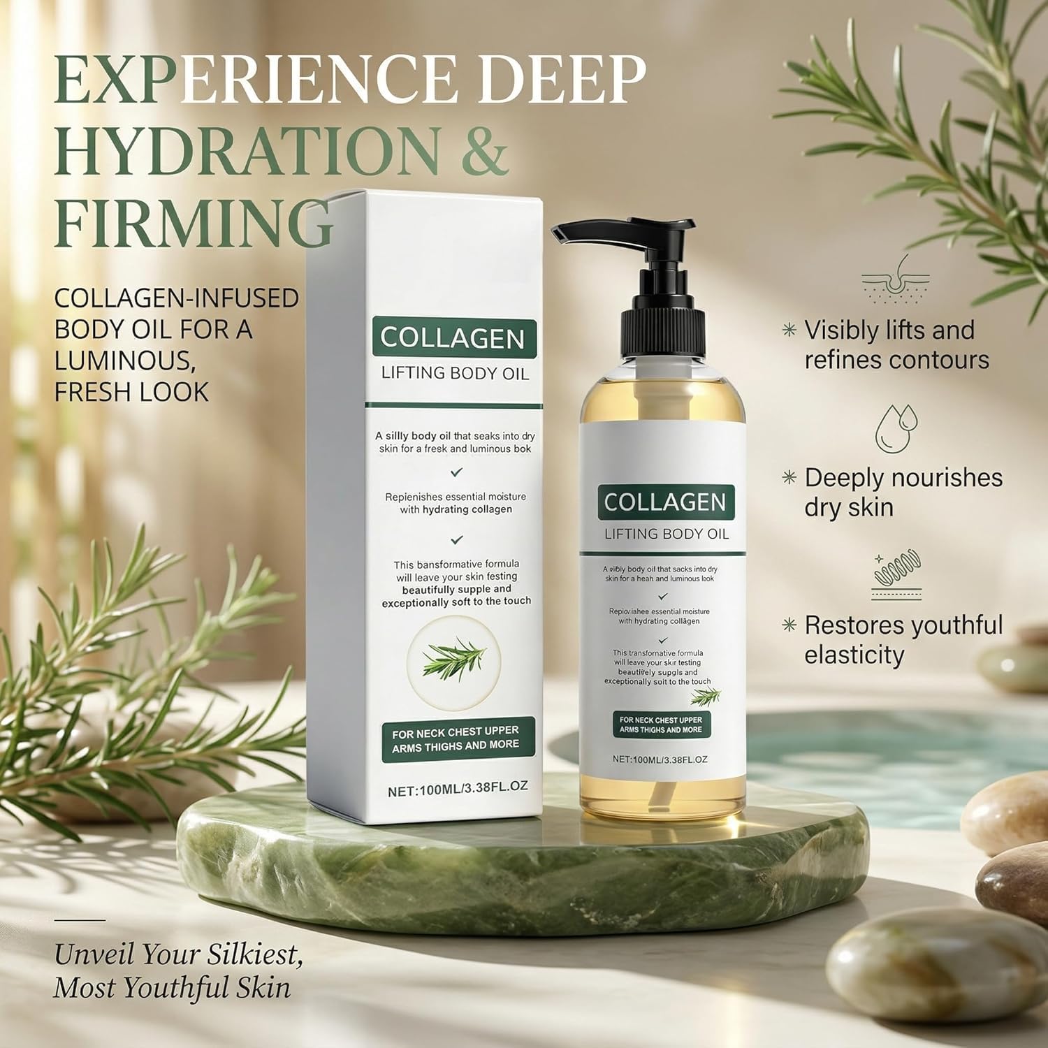 2 flaconi di olio al collagene,Collagen Body Oil,Olio per il corpo lifting al collagene,Idrata e leviga la pelle, olio al collagene per il corpo e il viso, Oli da massaggio per gambe e corpo intero